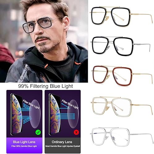 Miniatura 6 de JOVAKIT Lentes de bloqueo de luz azul estilo Tony Stark para hombres y mujeres, lentes retro con marco de metal de Iron Man y Spider-Man