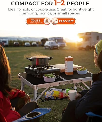 Miniatura 4 de Sportneer Mesa de campamento, mesa plegable de altura ajustable con capa de malla, ligera, portátil, pequeñas mesas de campamento plegables con