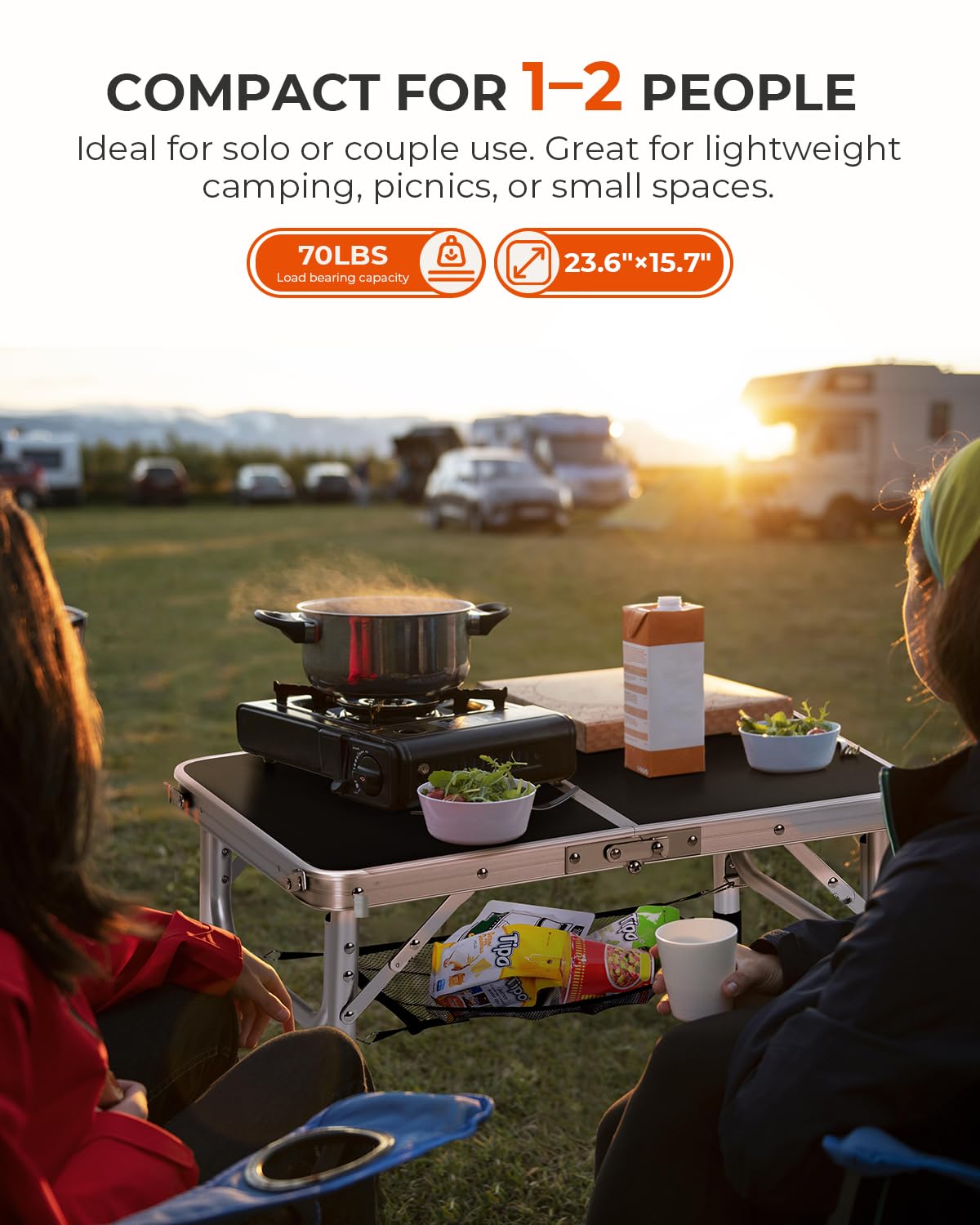 Sportneer Tavolo da campeggio pieghevole, piccolo tavolo pieghevole in altezza regolabile, tavoli da campeggio portatili (23,6" L x 15,7" L (2 altezze)) con strato di rete per campeggio all'aperto