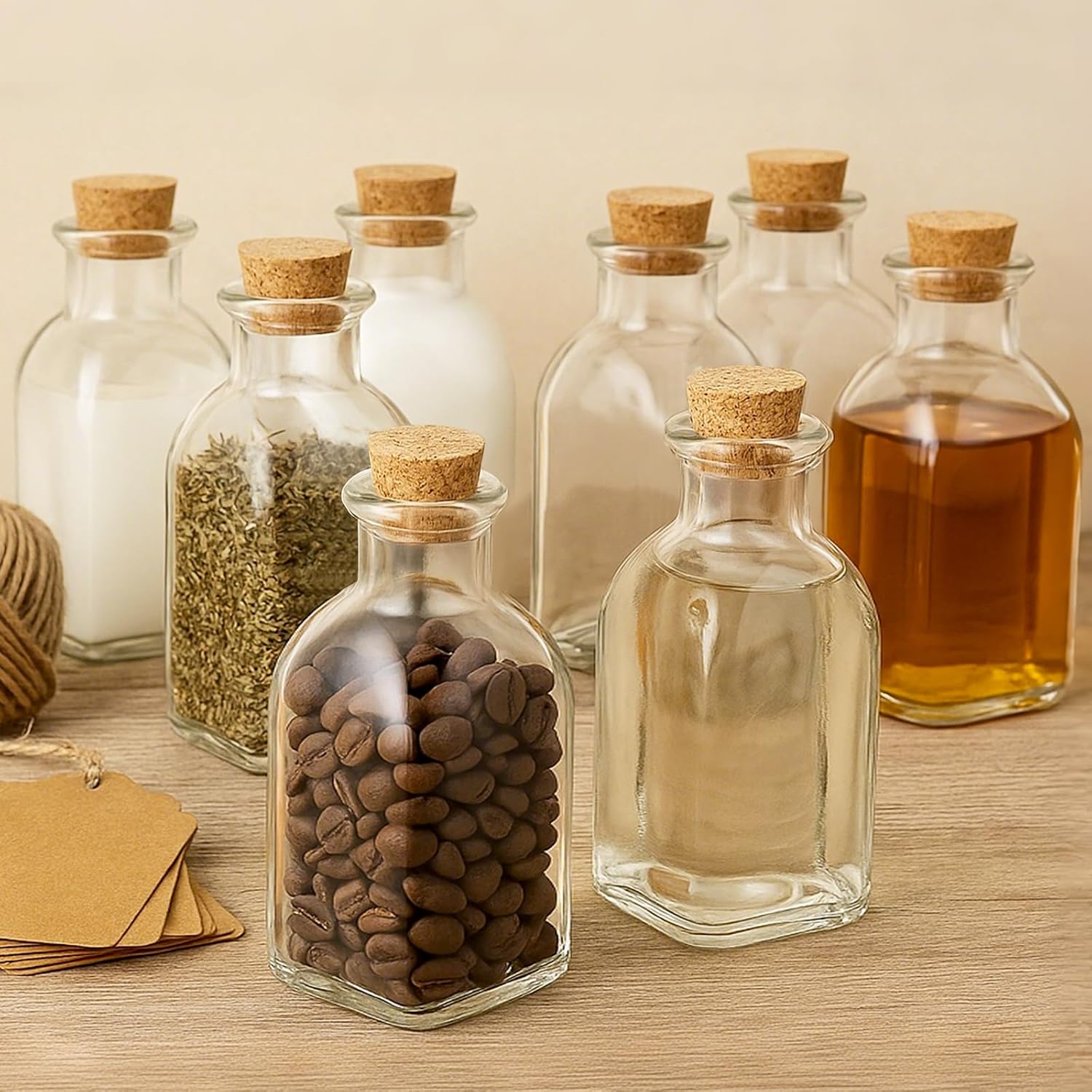 TBWIND 12 Pack 8oz Glass Potion Bottles with Cork | Small apothecary bottles for drinks, crafts, wedding favors, DIY projects & home decor