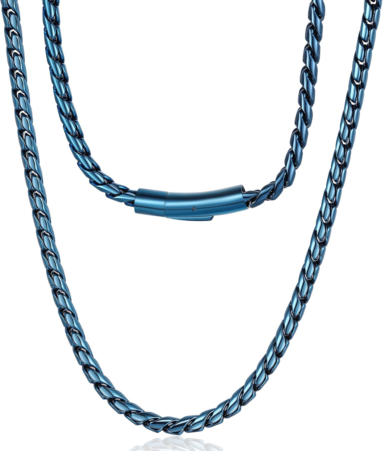 ROWIN&CO Twisted Rope Curb Cuban Chain 6mm Stainless Steel Necklace, Silver/Black/Blue Chain for Men Women Choker Jewelry Miami Link Hip hop Gifts 16"-30"