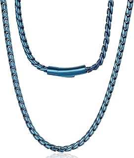 Twisted Rope Curb Cuban Chain 6mm Stainless Steel Necklace, Silver/Black/Blue Chain for Men Women Choker Jewelry Miami Link Hip hop Gifts 16"-30"