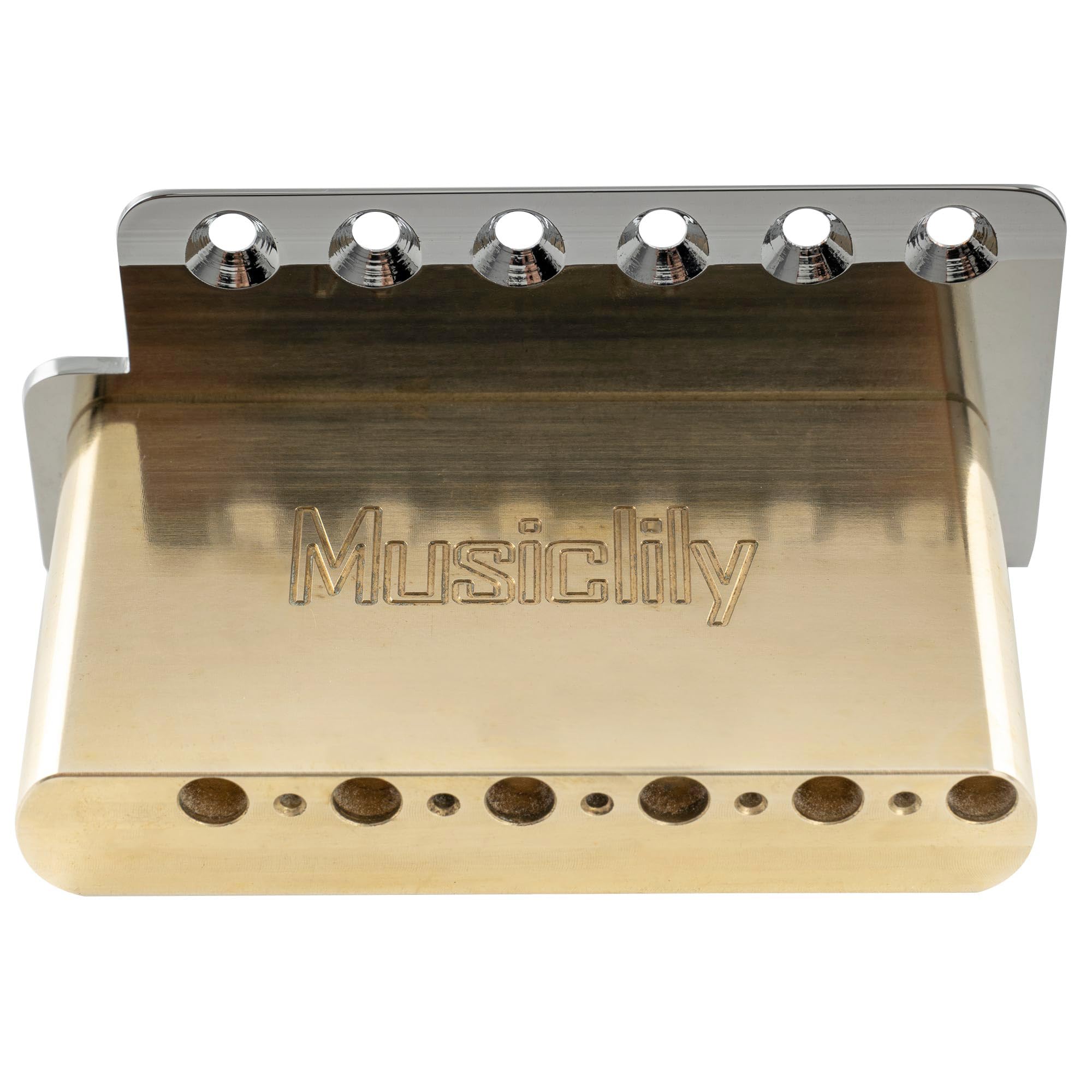 Musiclily Ultra BV019 56mm Vintage 6-Punkt Tremolo Steg Bridge Chrom | Moderne Messing Saitenreiter, 42mm Messingblock, für Strat Style E-Gitarre