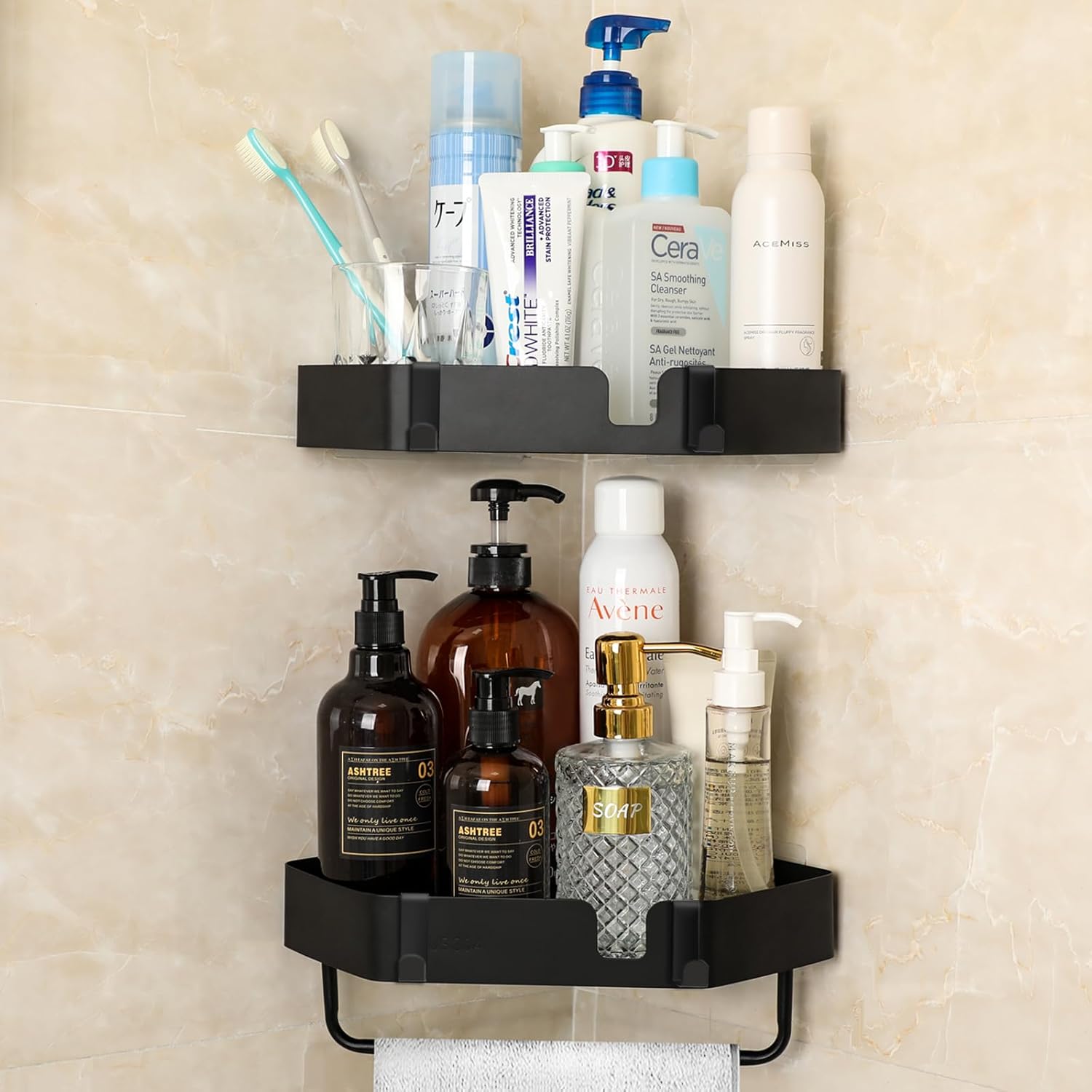 calfken 2 Pack Adhesive Shower Shelf Corner Caddy Organizers,DrillFree