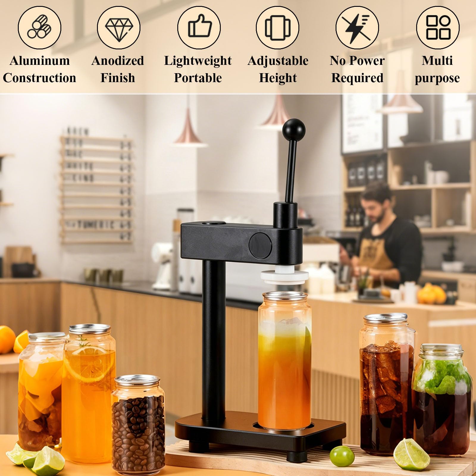 Máquina Selladora Manual De Latas,Prensa Manual para Tapas De Botellas,Altura Ajustable,Sin Electricidad para Bebidas Café Jugos Y Cervezas for Uso Doméstico Y Comercial,Verde