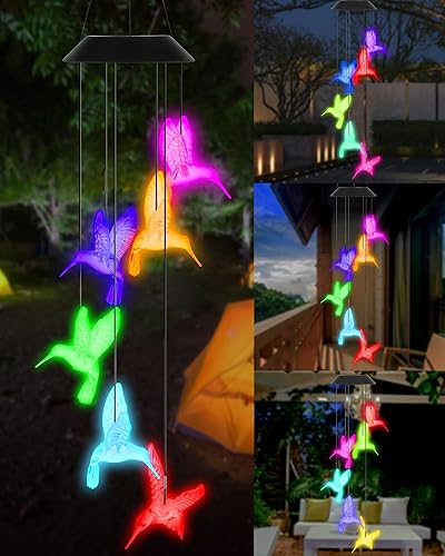 DOUBLEZHE Campanillas solares de viento de colibrí para exteriores, regalos de San Valentín para ella, regalos de cumpleaños para mujeres, mamá,