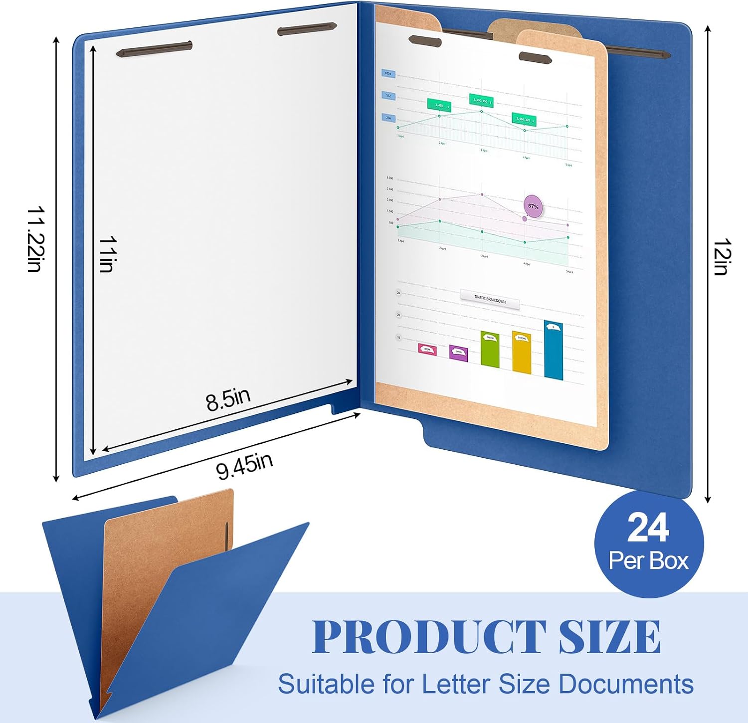Skyygemm 24 Pack Large Classification Folders, 1 Divider Pressboard File Folder with Fasteners, Expanding File Organizer Bulk for School Teachers, Office Employee, Coworker, Staff(Blue)