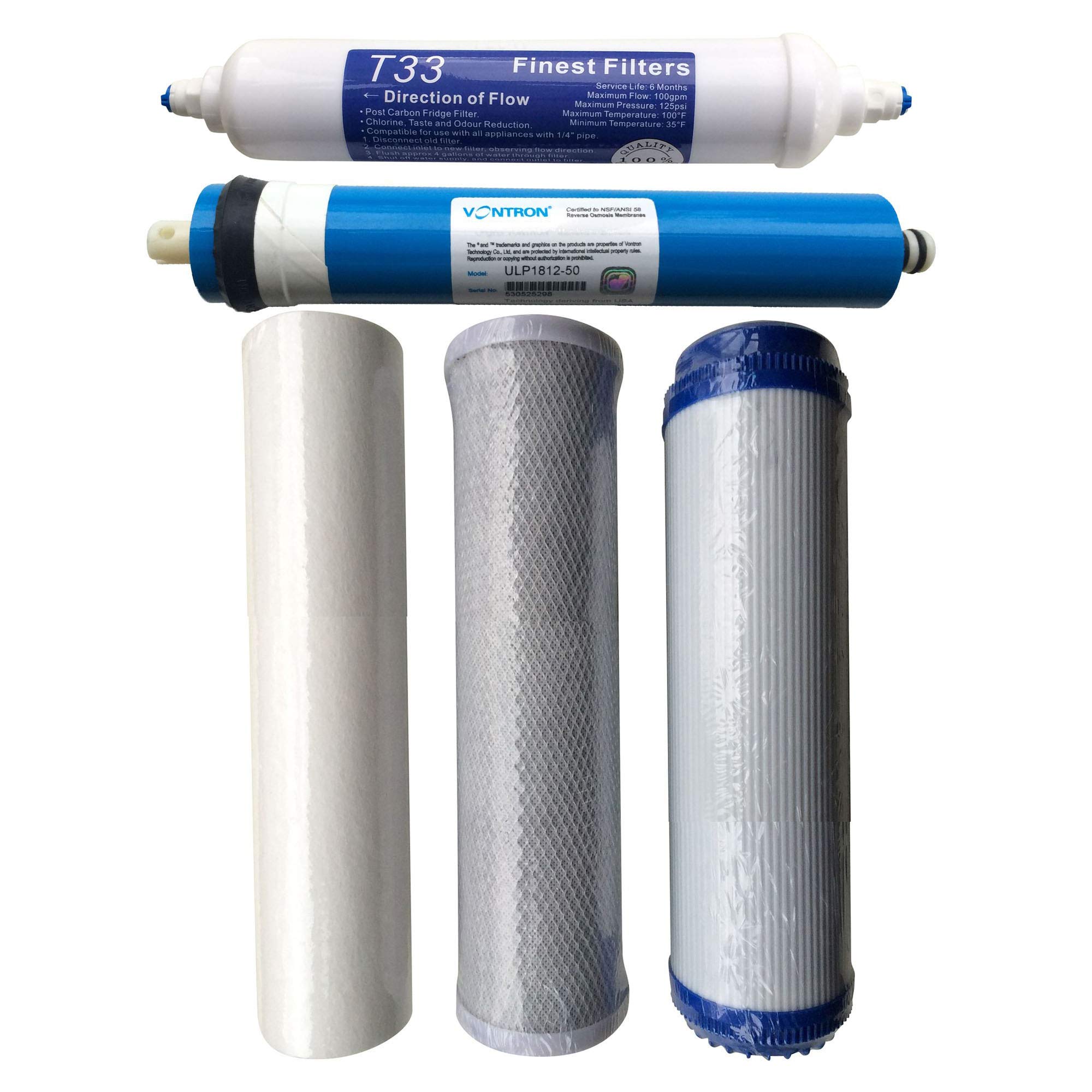 Complete set of filters for Reverse Osmosis 5-Stage Water Filter - Including set of 4 & 50Gal/Day RO Membrane