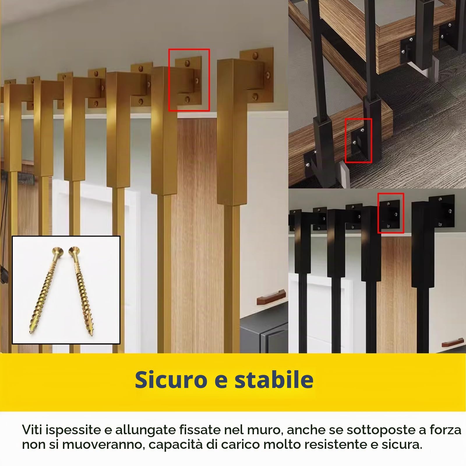 Balaustre per scale Balaustre Per Scale Interne Nero Oro Bianco, Montanti Della Balaustra A Forma Di L, Fusi In Metallo, Colonne Moderne Del Parapetto Della Soffitta A Due File Di Pali, Altezza 1ft-7.