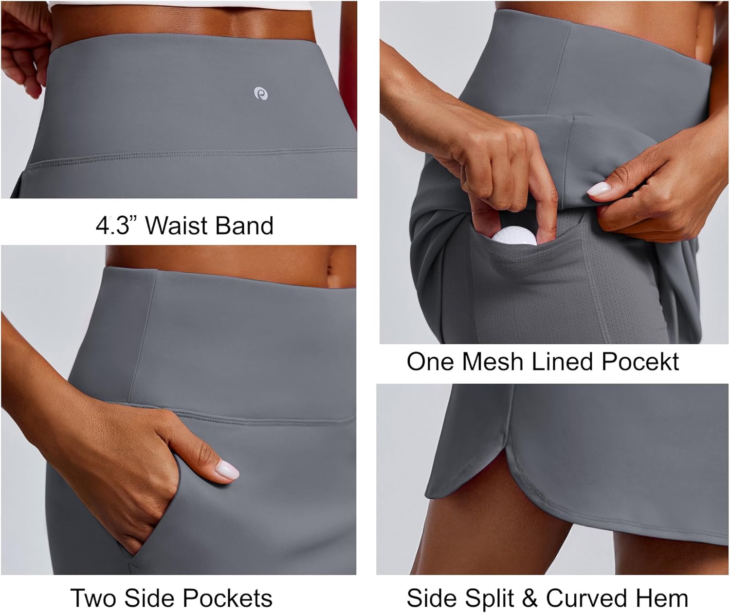 PINSPARK 18" Skorts for Woman Above Knee Length Athletic Golf Skirts 3 Pockets UPF 50+ High Waist Pickleball Tennis Skirt - Image 4