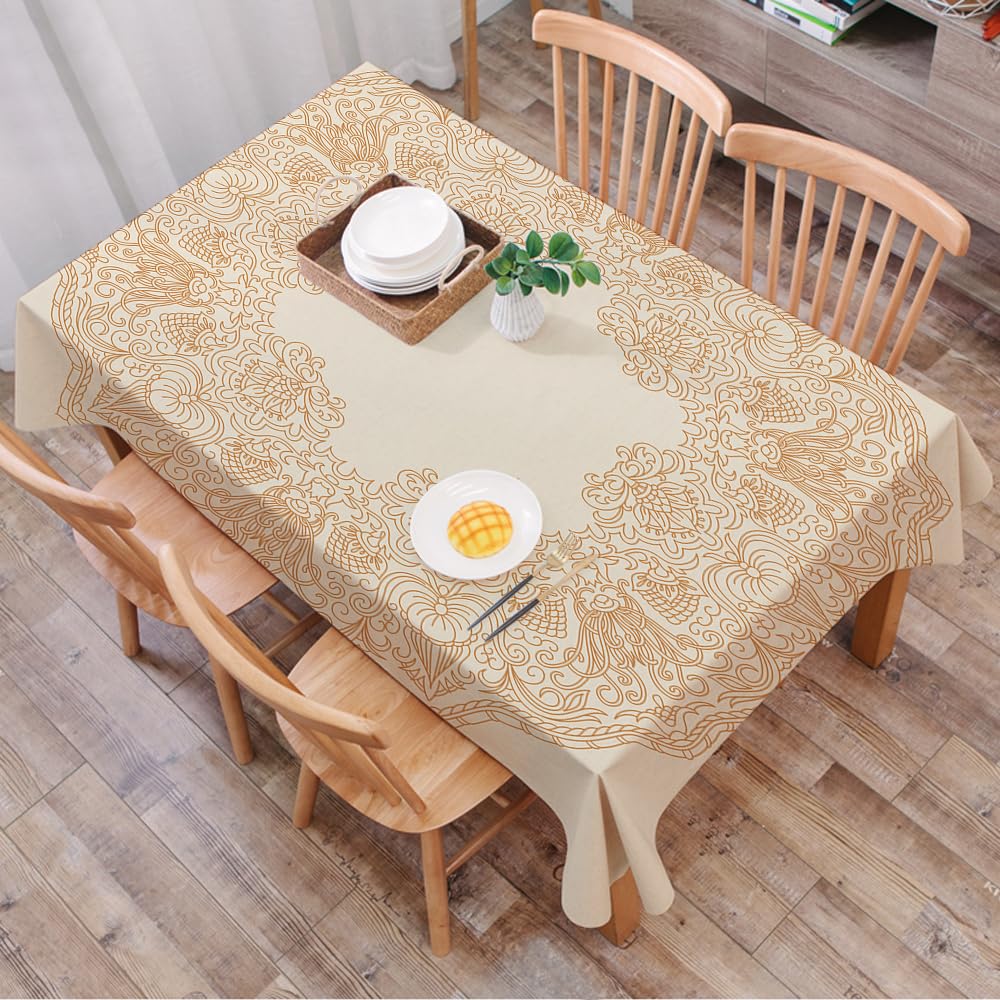 DALEXHM Table Cloth Wipe Clean Rectangular, wipeable tablecloths,Dining Table Cover for Kitchen Outdoor Garden Table,Vector pattern for lace print and embroidery.,54x72 in