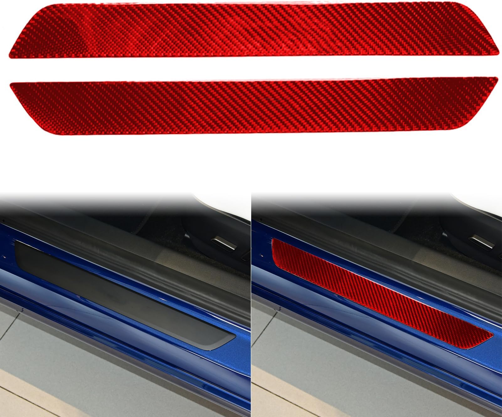Auto Front Door Sill Footrest Decoration Panel Decal 2pcs Premium Sticker Real Quality Soft Carbon Fiber Interior Trim Accessories Compatible with Tesla Model 3 2017-2022 / Model Y 2020-2024 Red
