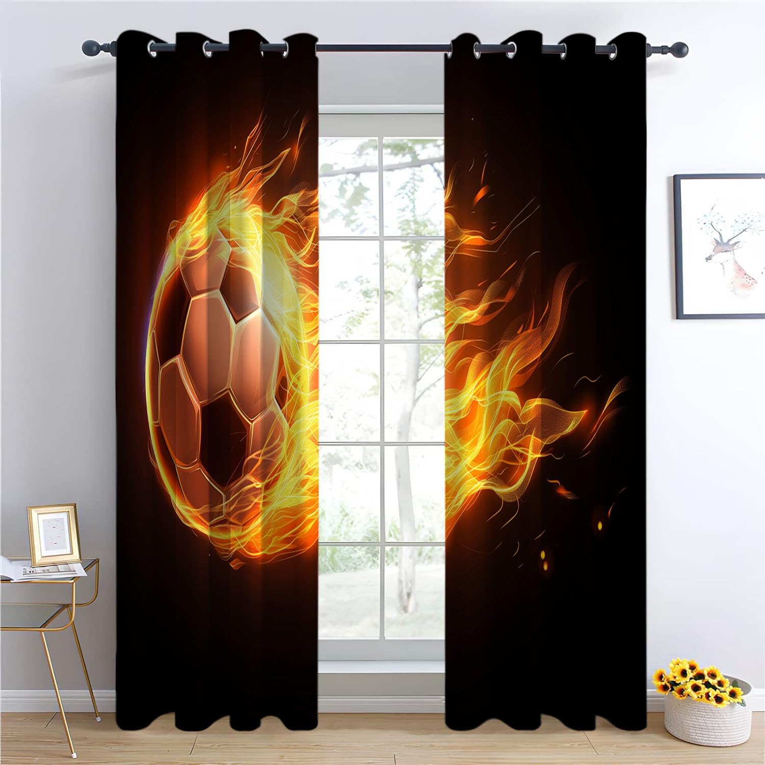 CozyRest Nero Tende Oscuranti per Interni con Occhielli, Set di 2 Pannelli, per Soggiorno e Camera da Letto, Tende con Asole Modello Calcio fiammeggiante 150 x 166 cm
