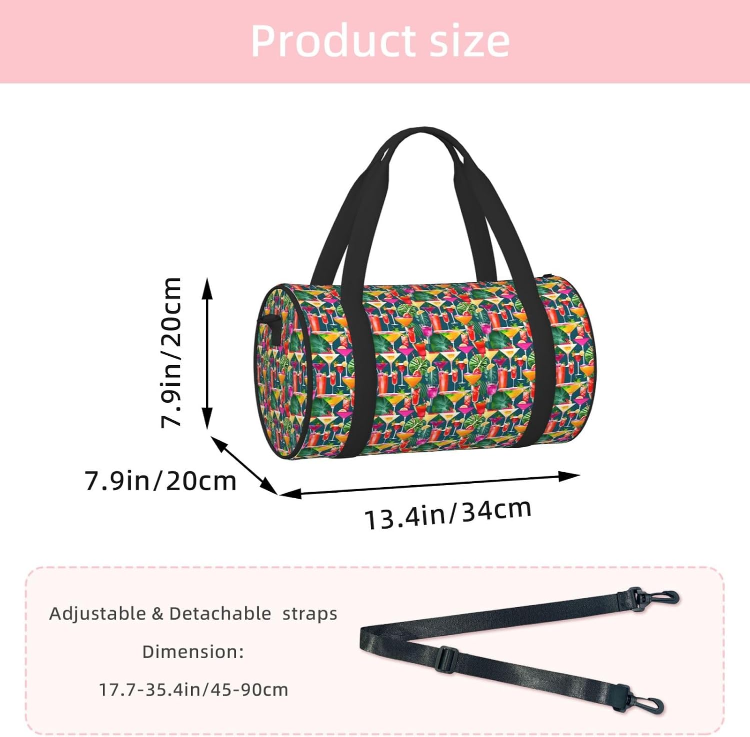 Tropical Cocktail Print Sports Tote Bag Lightweight Water-Resistant Gym Backpack Travel Supplies