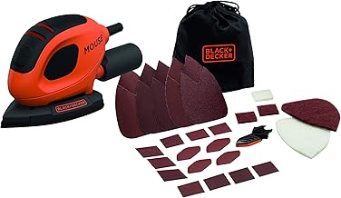 BLACK+DECKER Lijadora de Detalle Mouse 55 W, Velocidad de 11.000 RPM, Diámetro Orbita 1.5 mm, Fijación de Papel de Lija con Velcro, Incluye 15 Accesorios y Bolsa de Transporte - BEW230BC-QS