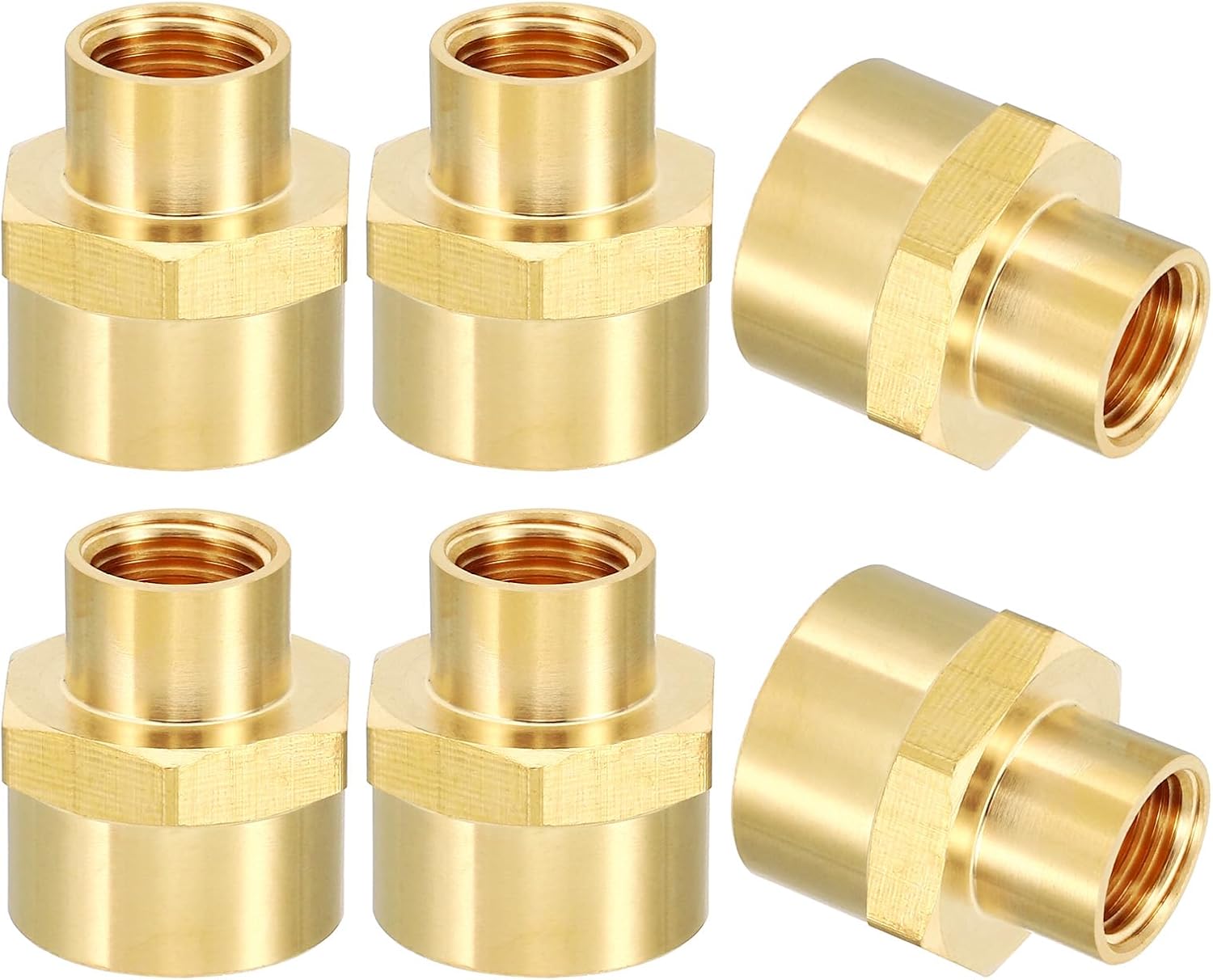 PATIKIL Brass Pipe Fittings Coupler, 6Pcs 1/4" x 1/2" NPT Female Thread Brass Hex Nipple Coupling Reducer Adapter Tubing Connector Adaptor for Water, Air, Oil, Gas Line System