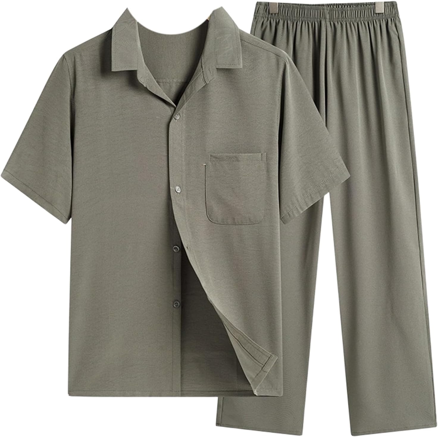 Men's Short Sleeve Shirt 2 Piece Set Loose Casual Elastic Pants Tang Suit Summer Outfit