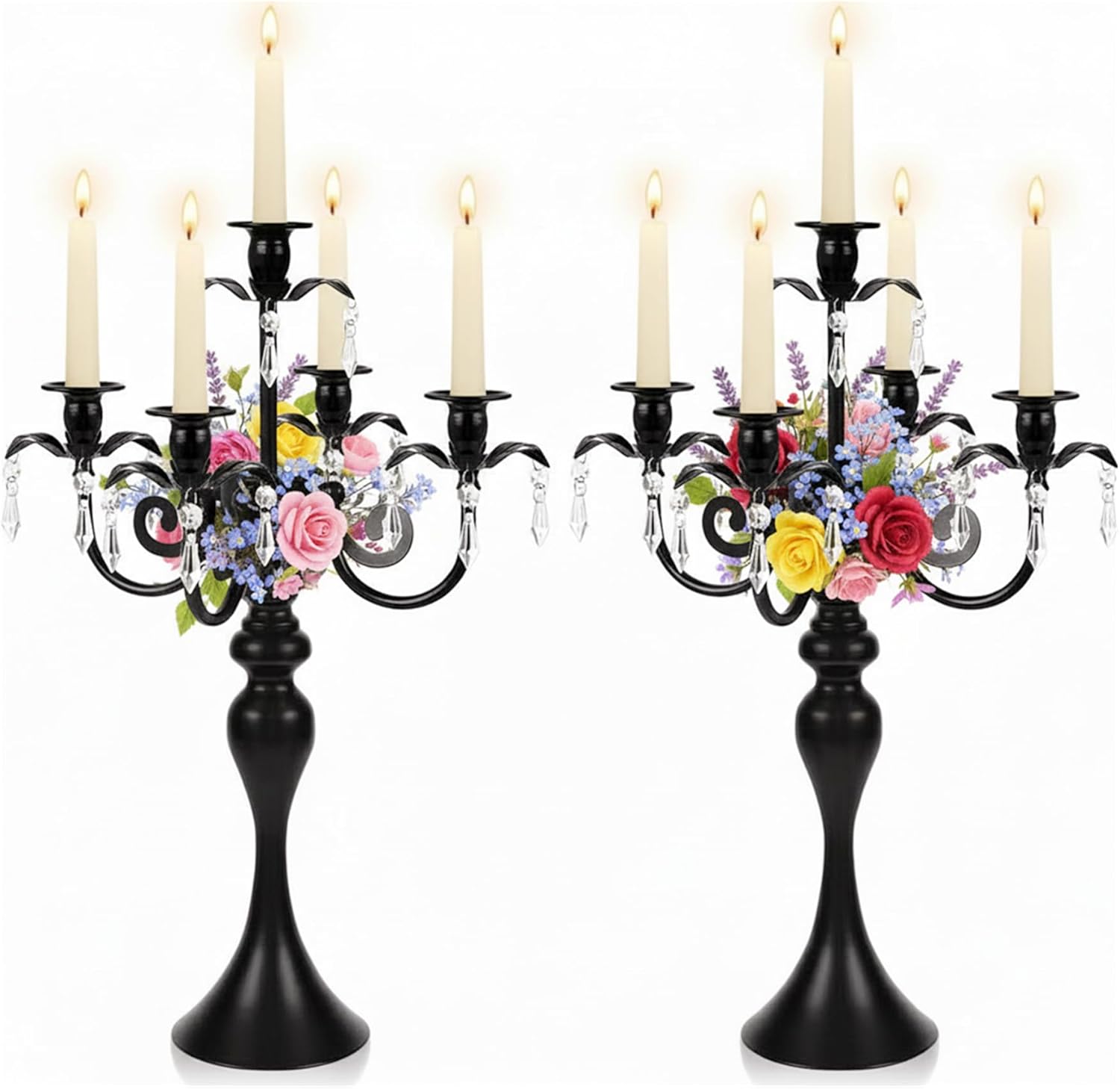 5-Arm Candle Centerpieces for Tables: Black Metal Candle Holders for Wedding Decor, Vintage Candelabra Centerpieces, 20.3" Tall Candlestick Holders for Event Party Christmas Home Decorations