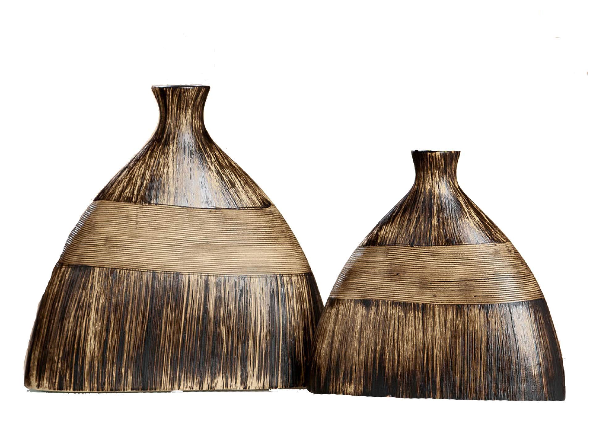 Vases de table en céramique marron DRW aux formes géométriques et organiques