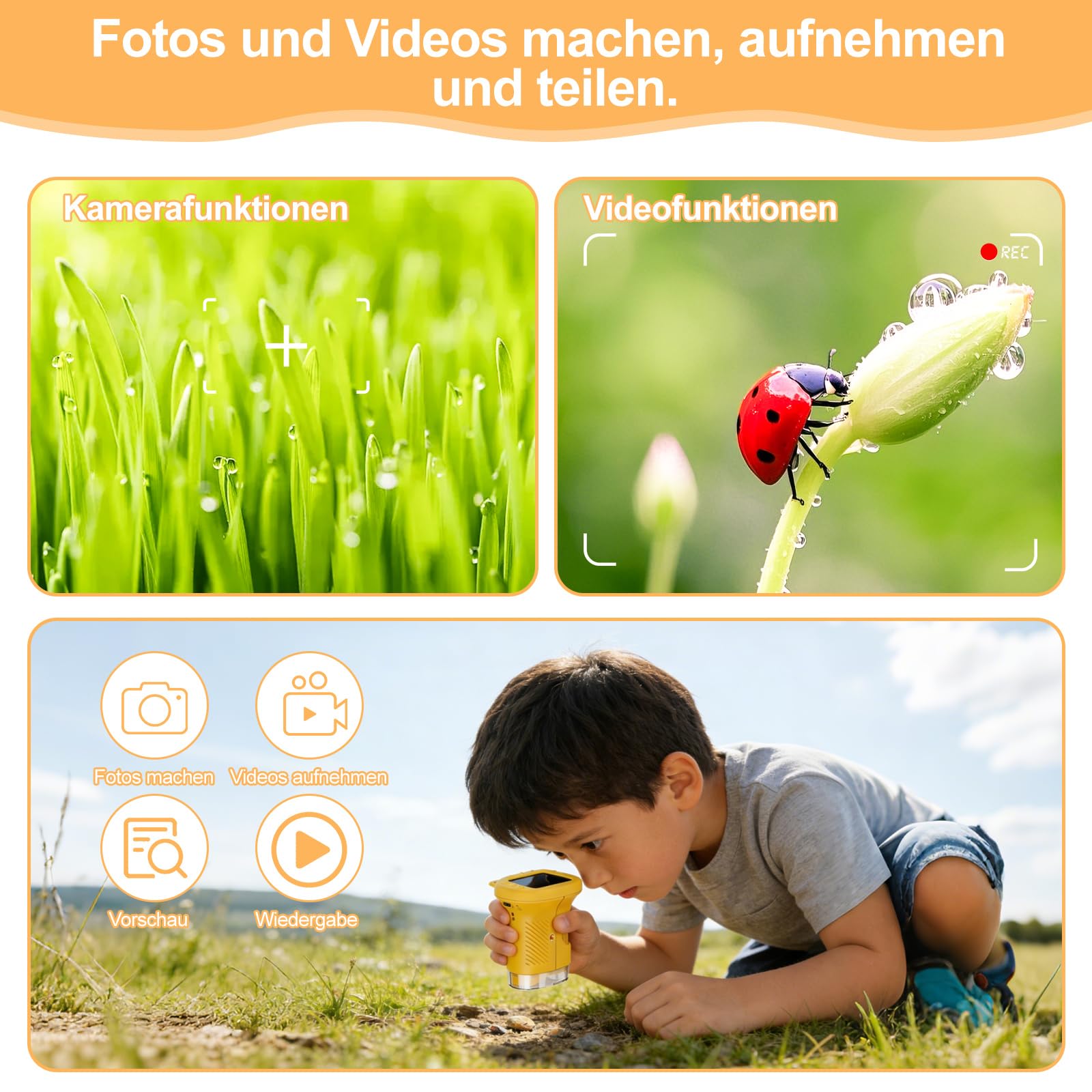1000x Mikroskop für Kinder Handheld Digitales, Kinder Mikroskop mit 2,0'' IPS Bildschirm, Tragbares Mini Mikroskop für Outdoor Entdeckung, STEM Lernspielzeug, Geschenk für Jungen und Mädchen 4–12