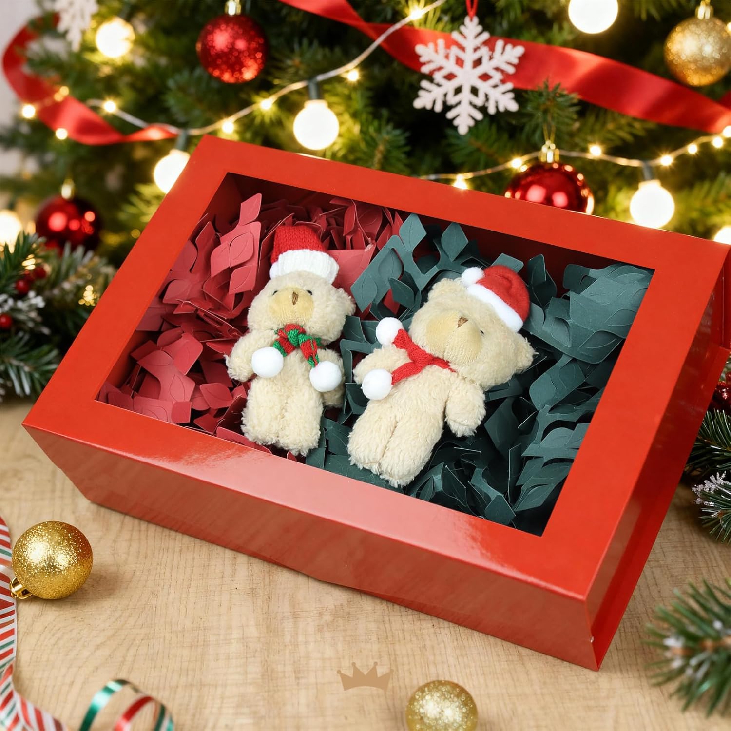 PACKQUEEN 1LB Crinkle Cut Paper Shred Filler, Metallic Gold and Green Shredded Paper for Gift Baskets, Crinkle Paper for Gift Wrapping (Deep Red) - Image 7