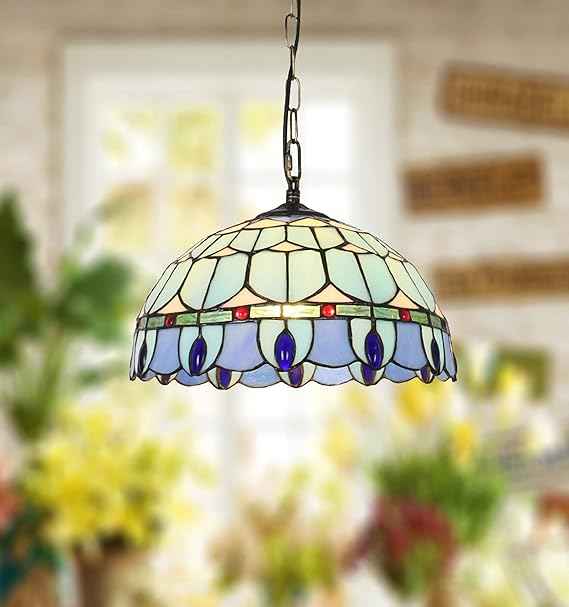 lqiflvc Lqiflvc Antieke enkele kop hanglamp armatuur Tiffany-stijl verlichting 12 inch brede industriële traditionele gebrandschilderde hangende lamp decor kroonluchter voor trap hal kantoor slaapkamer, E27 photo 2