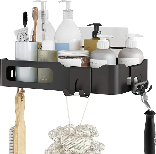 Shower Caddy, Shower Shelves No Drilling, Self Adhesive Shower Shelf, Wall Mounted Bathroom Shampoo Holder, Bathroom Basket & Rack, Black Bathroom Accessories Rustproof