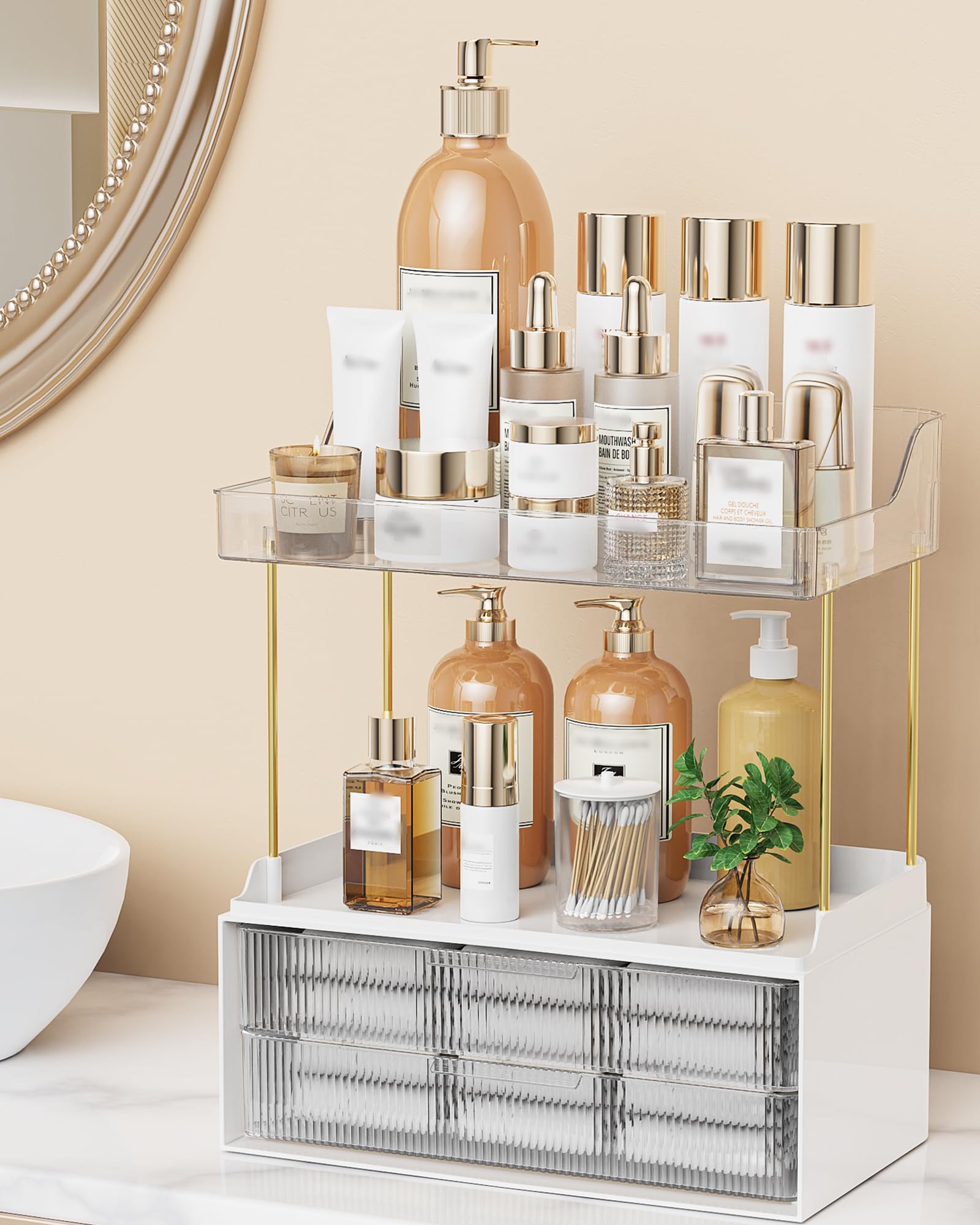 Anylady Bathroom Organizers and Storage, Makeup Organizer (Sturdy Durable Attractive), Ideal for Vanity, Countertop, Counter, Perfume, Skincare, Cabinet, Cosmetic, Dresser Organizer (Gold)