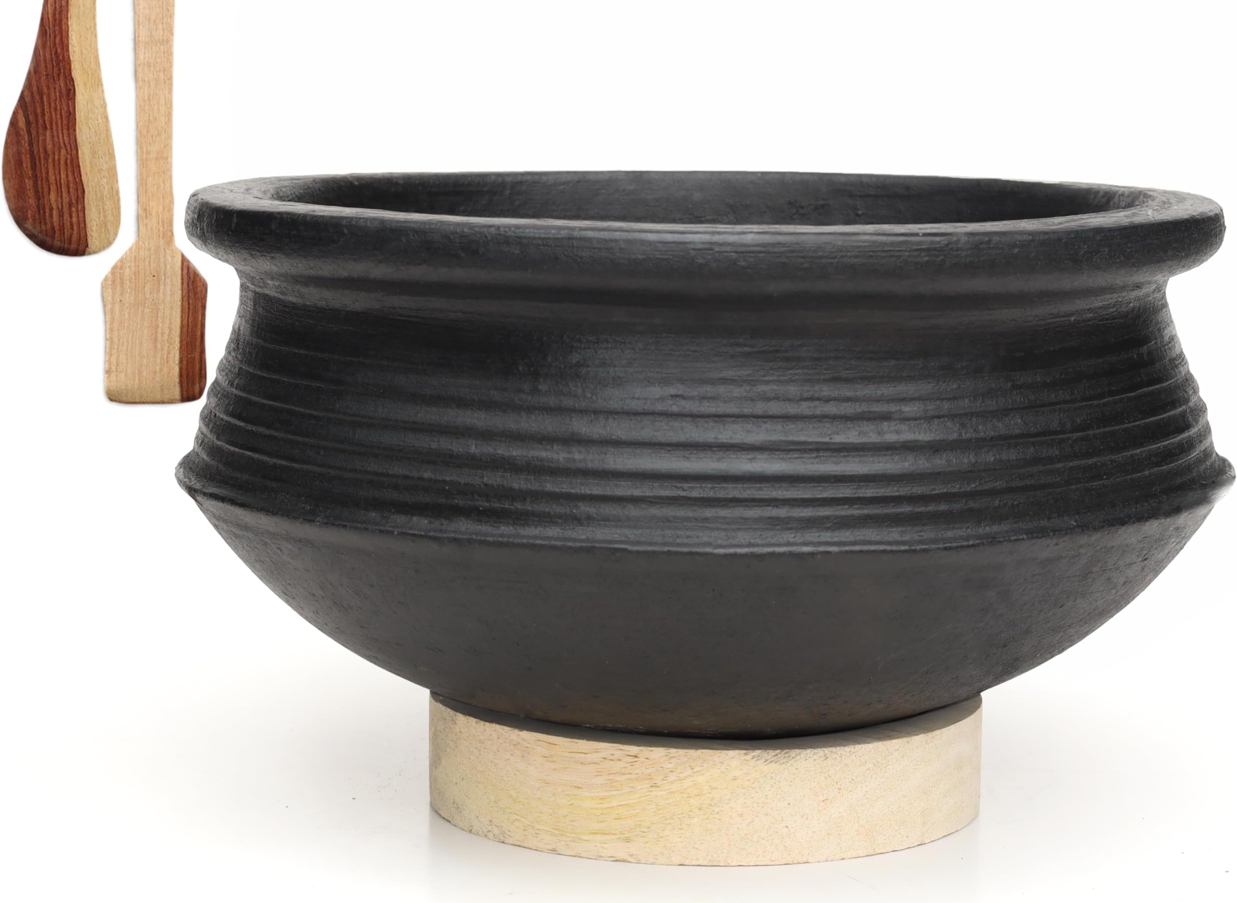 Craftsman India Online Craftsman Deep Burned Clay Biryani Handi/Earthen/Mud/Mitti Pot for Cooking and Serving 1 Liter, Uncoated, Black