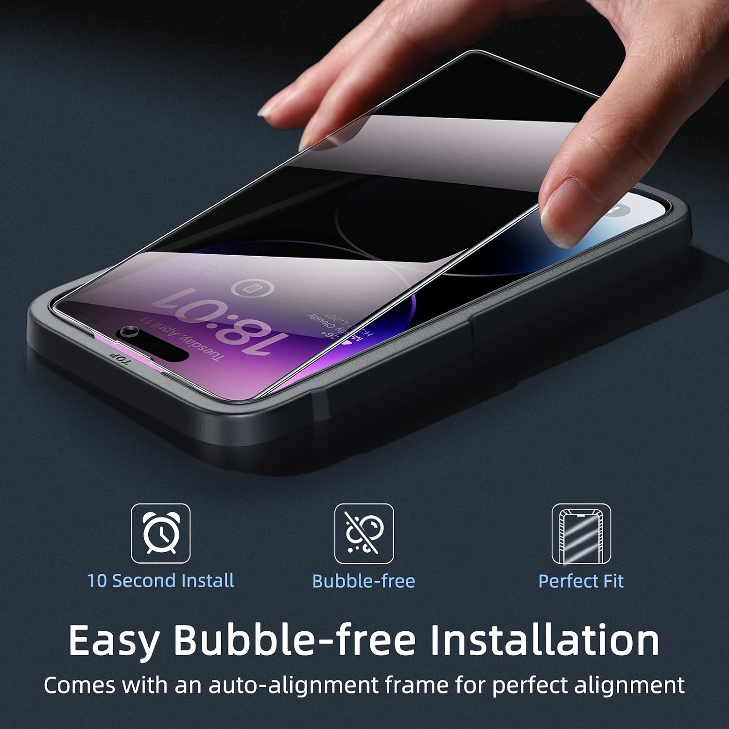 ruwa Privacy Screen Protector for iPhone 14 Pro [2-Pack][6.1 Inch] Display Tempered Glass Film with Easy Installation Frame, Ultra HD, 9H Hardness, Scratch Resistant, Case Friendly, Full Coverage