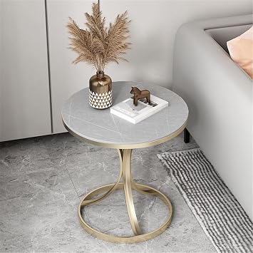 Living room end table,stylish round marble sofa side table 45d x 45w x 50h cm coffee side table for small spacesSize:45CM,Color:D