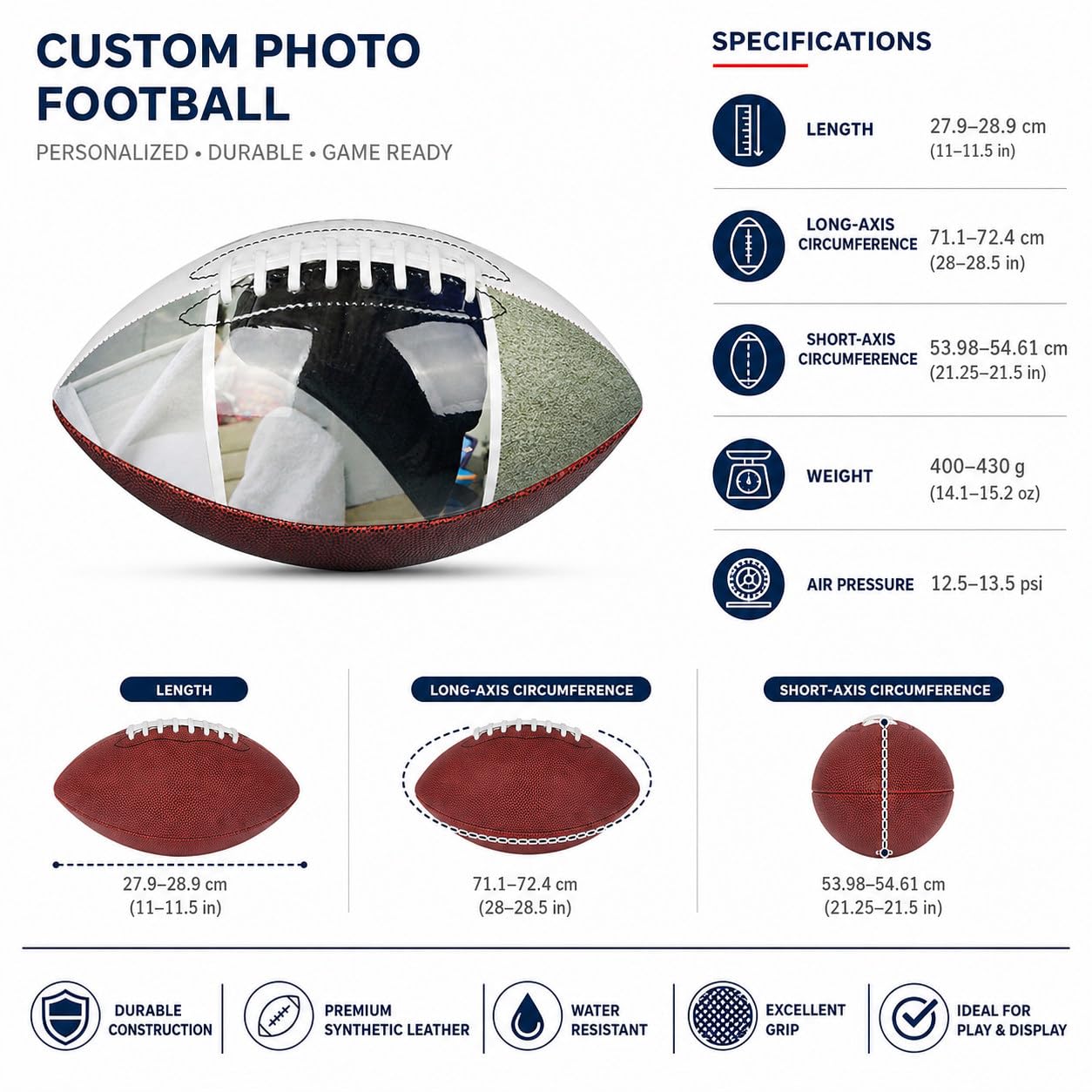 Gioco di Rugby Americano, Nome Personalizzato Happy Father's Day Football, Palloni da Football Americano Personalizzati con Foto Nomi, Calcio da Campo Adulti Brown