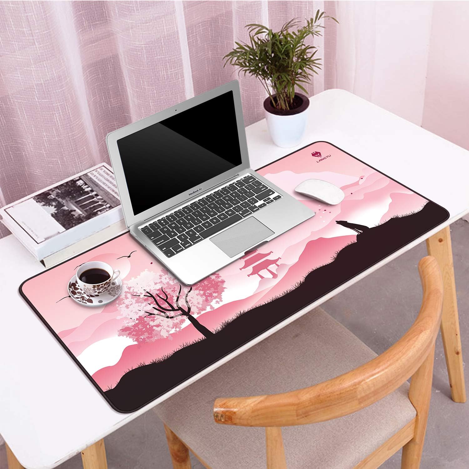 LANGTU Extended Gaming Mouse Pad, Large XXL Mouse Mat with Stitched Edge, Pink Desk Mat for Computer Keyboard, Laptop & PC, Non-Slip Natural Rubber Base…