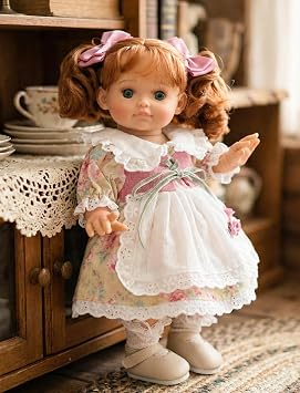 Baby Doll, 12 Inch Realistic Reborn Toddler Real Life Baby Dolls with Red Hair in Two Ponytails, Vintage Floral Dress, Premium Collectible Doll Gifts for 3+ Year Old Girls Small