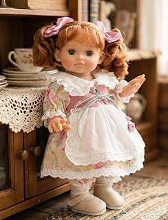 Baby Doll, 12 Inch Realistic Reborn Toddler Real Life Baby Dolls with Red Hair in Two Ponytails, Vintage Floral Dress, Premium Collectible Doll Gifts for 3+ Year Old Girls (Small)
