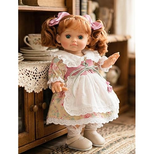 Baby Doll, 12 Inch Realistic Reborn Toddler Real Life Baby Dolls with Red Hair in Two Ponytails, Vintage Floral Dress, Premium Collectible Doll Gifts for 3+ Year Old Girls (Small)