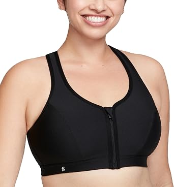 Glamorise Womens Zip Up Front-Close Sports Bra Wirefree #9266