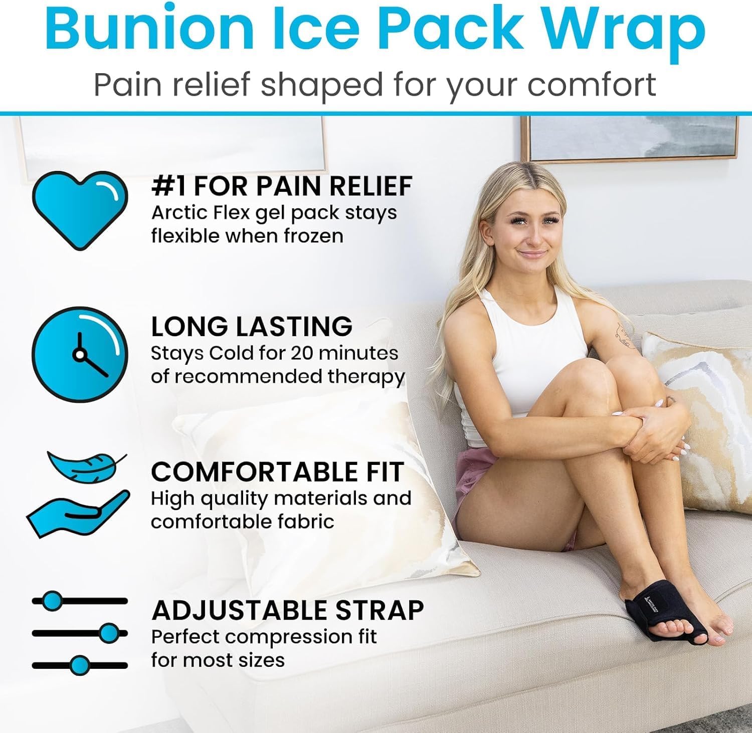 Arctic Flex Foot Ice Pack (Pair) Toe Wrap for Bunion, Plantar Fasciitis, Hallux Valgus, Gout, Swelling & Injuries - Cold & Heat Gel Therapy for Joint Pain Relief & Feet Recovery - Reusable Compression - Image 2
