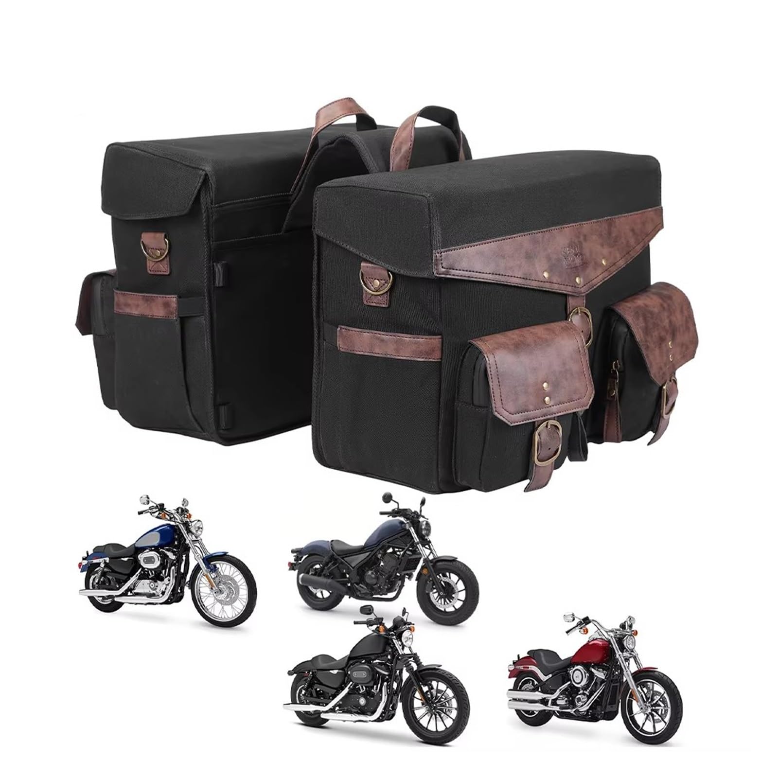 Borsa Posteriore Moto Borse Laterali Per Moto Tela Cerata Retrò 36 Litri Con Copertura Antipioggia Universale Per Sella Touring Cruiser Cafe
