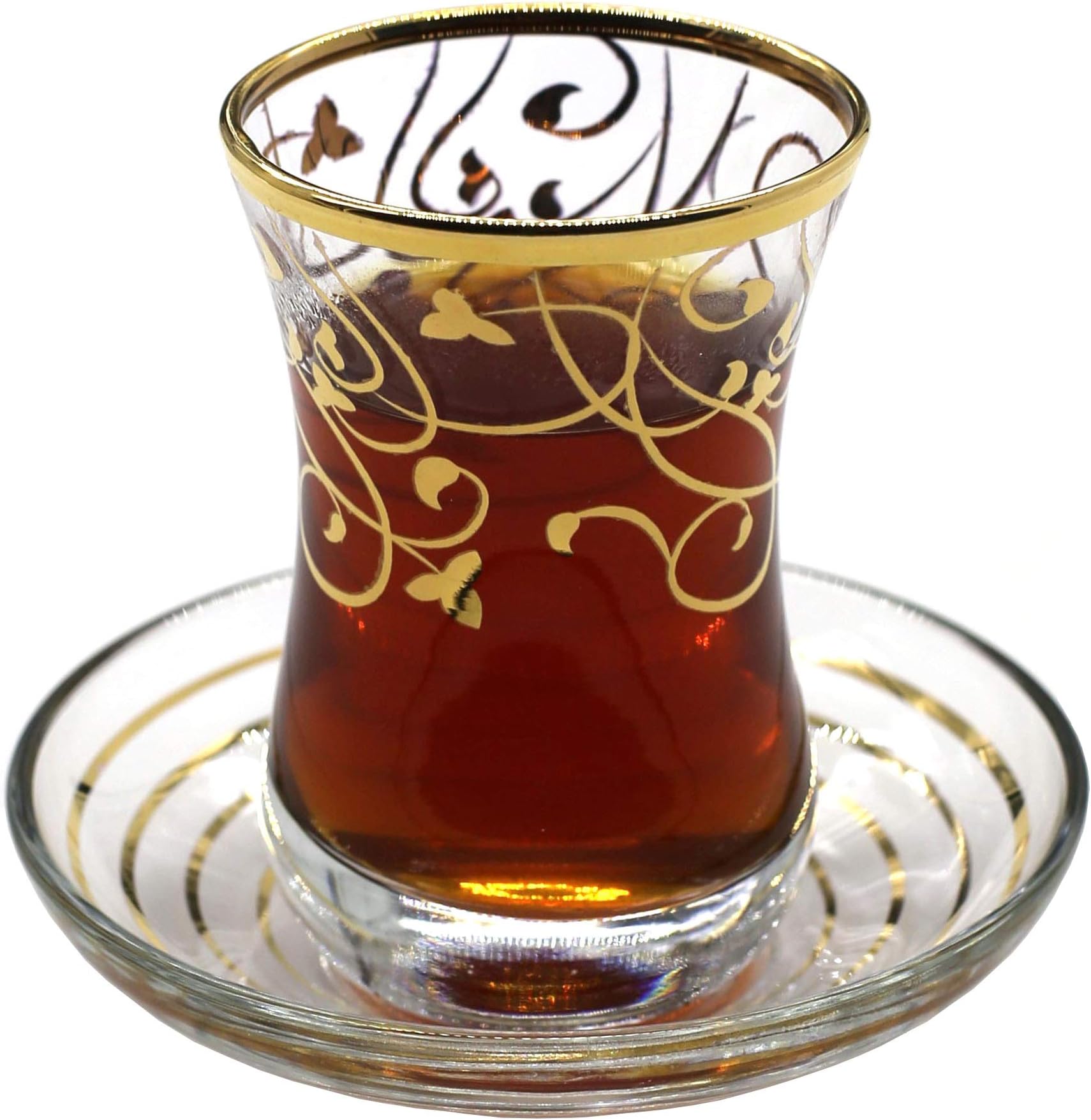 Babil Turkish Tea Glasses with Saucers Set (Set of 6) 3 OZ