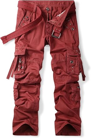 OCHENTA Mens Cotton Casual Baggy Cargo Work Travel Pants with Multi Pockets Relaxed Loose Fit No Belt