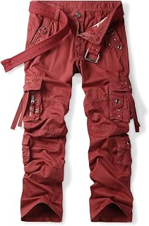 Aeslech Herren-Cargohose aus Baumwolle, leger, Baggy, Arbeitshose, Wandern, Reisen, mit Taschen, lockere Passform (kein Gürtel)
