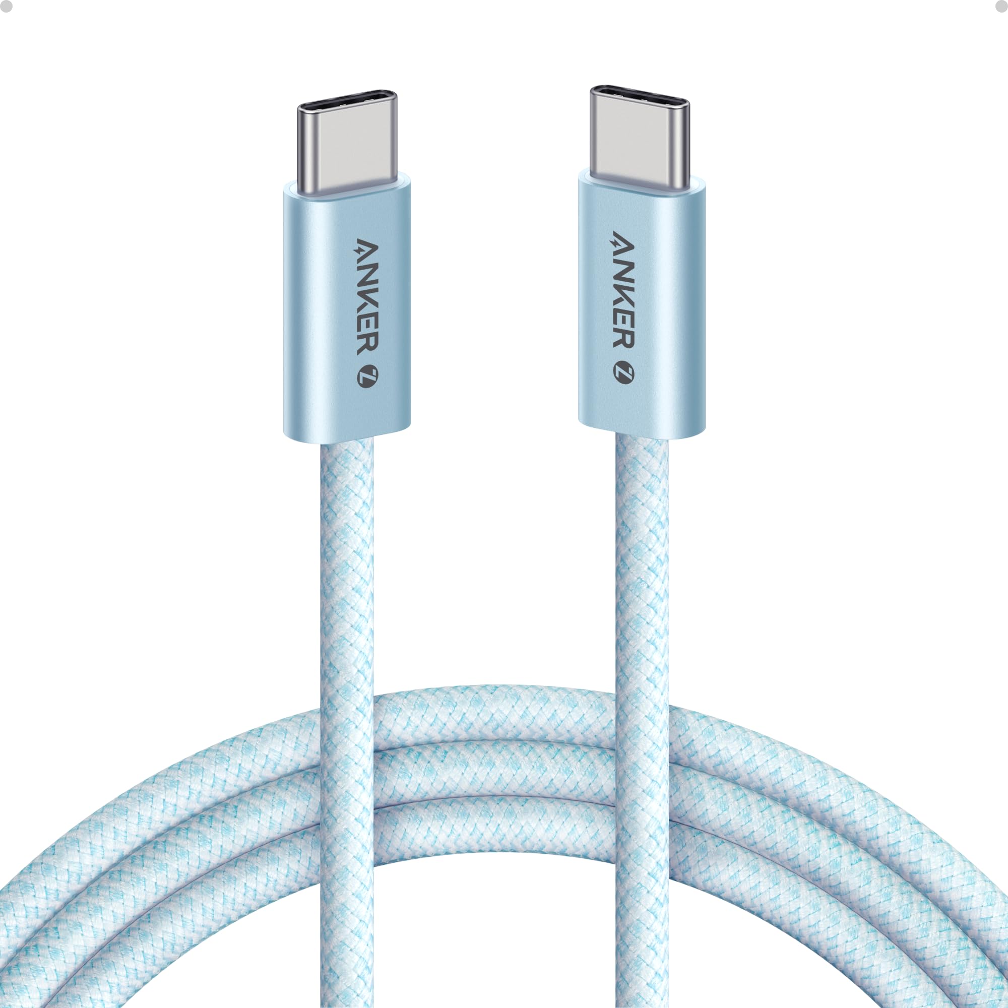 Anker Zolo USB C to USB C Cable, Braided and Dirt-Free Type-C Fast Charging Cable, Slim Connector, for iPhone 16 Series, MacBook (240W) (Blue, 6FT)