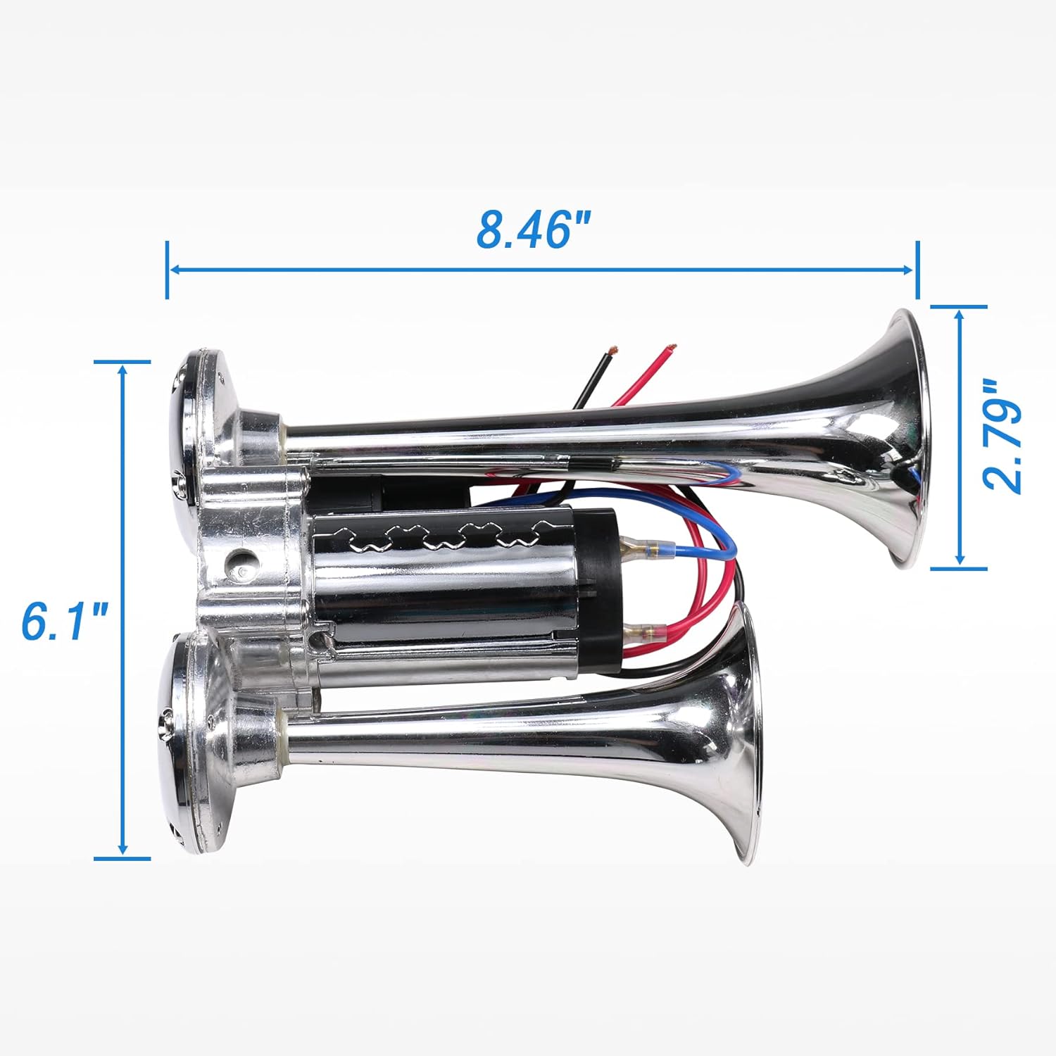 JDMSPEED New 12V 150DB Dual Trumpets Electric Horn Super Loud Air Horn Car Horns Kit With Compressor Replacement For Truck Boat Train Speaker Cars Van Ship Chrome