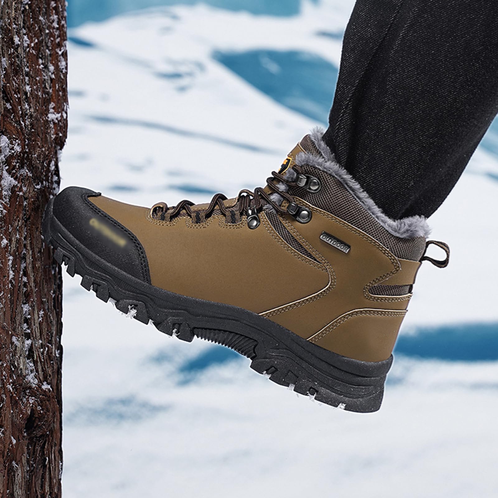 Onewus Męskie zimowe buty trekkingowe | buty trekkingowe z podszewką ze sztucznego futra | antypoślizgowa podeszwa TPR w górach i na co dzień