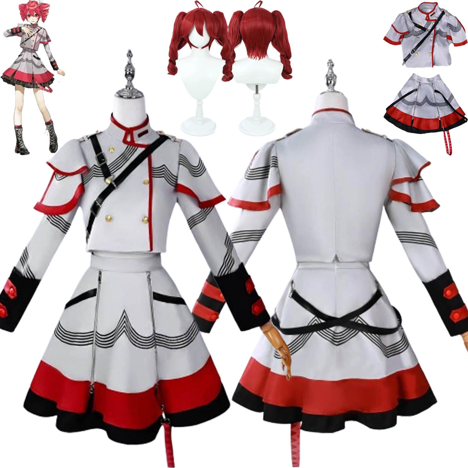 Anime Personaje Kasane Teto Nueva Piel Disfraz de cosplay Juego de role Uniforme Conjunto Completo Halloween Fiesta Carnaval Traje de Vestir con Peluca para Mujeres