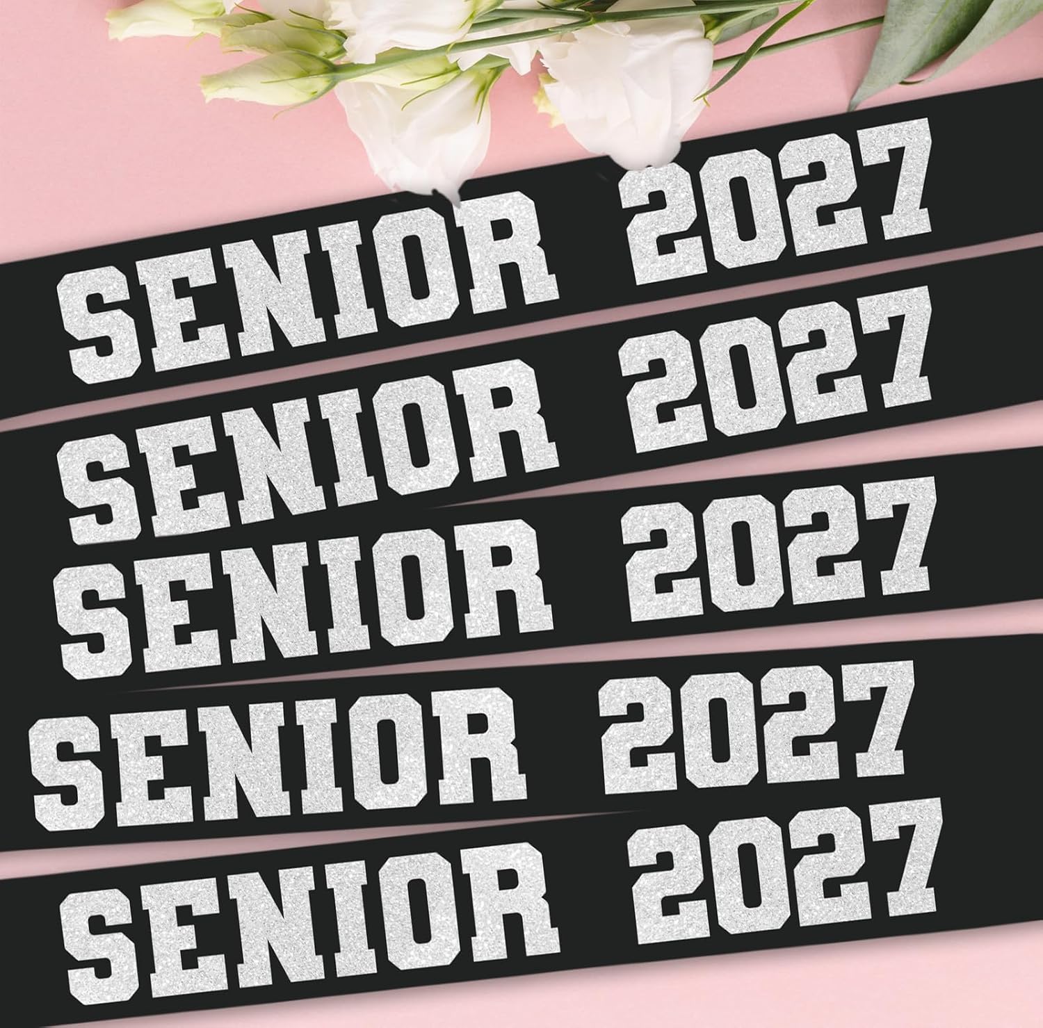 8 Pcs Black Senior 2027 Sashes with Silver Glitter Letters | Senior Sash Class of 2027, Graduation Celebration Cheer Sash, Class Competition Sashes, Graduation Party Supplies, Favors