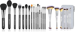 Makeup Brushes 15 Pcs Black/Silver T092 Bundled with Makeup Brushes Set 7pcs Dual Ended with Bag Quiet Gray T520