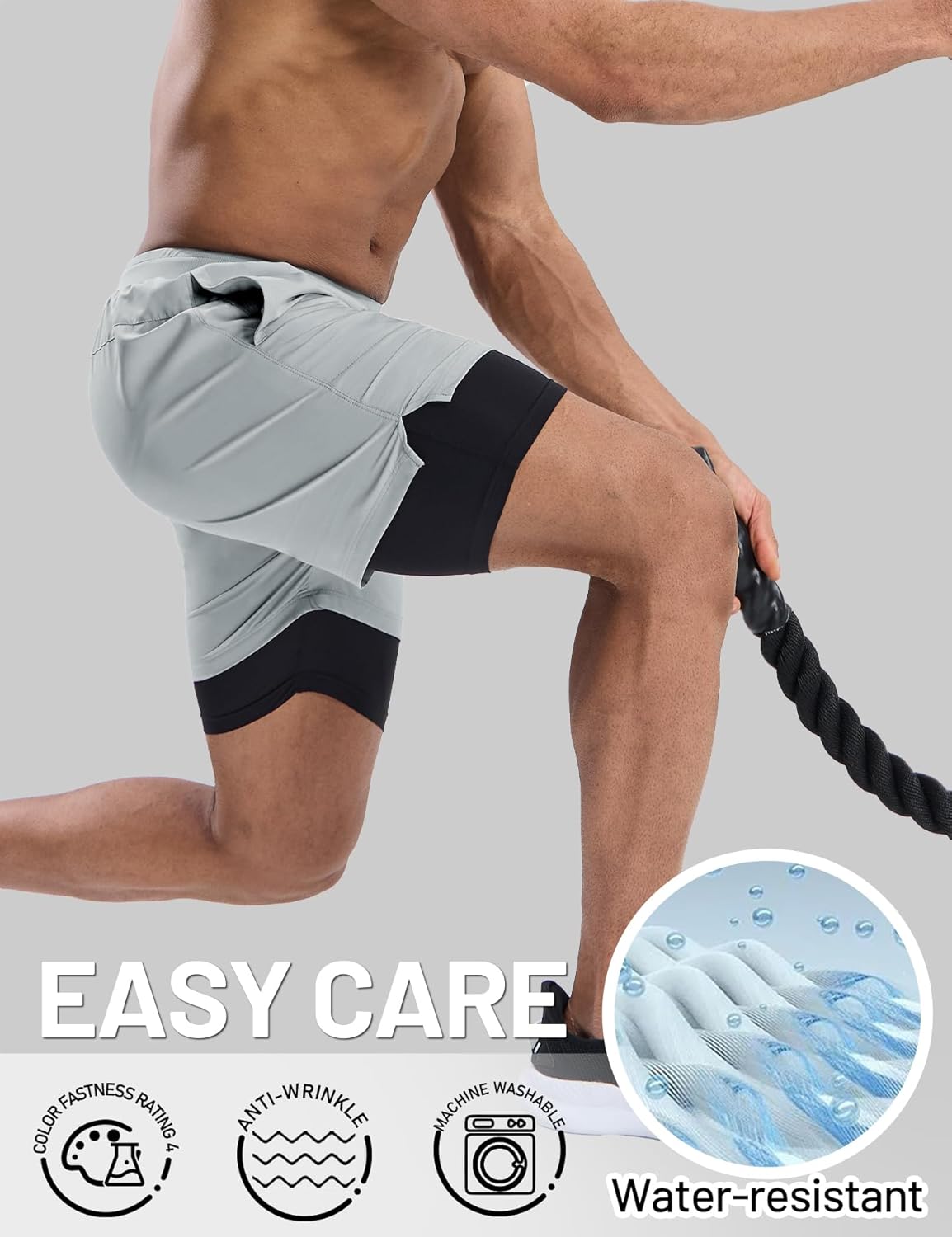 MIER Men's 2 in 1 Running Shorts with Liner 5" Quick Dry Gym Workout Athletic Shorts with Pockets, Lightweight, Breathable - Image 5