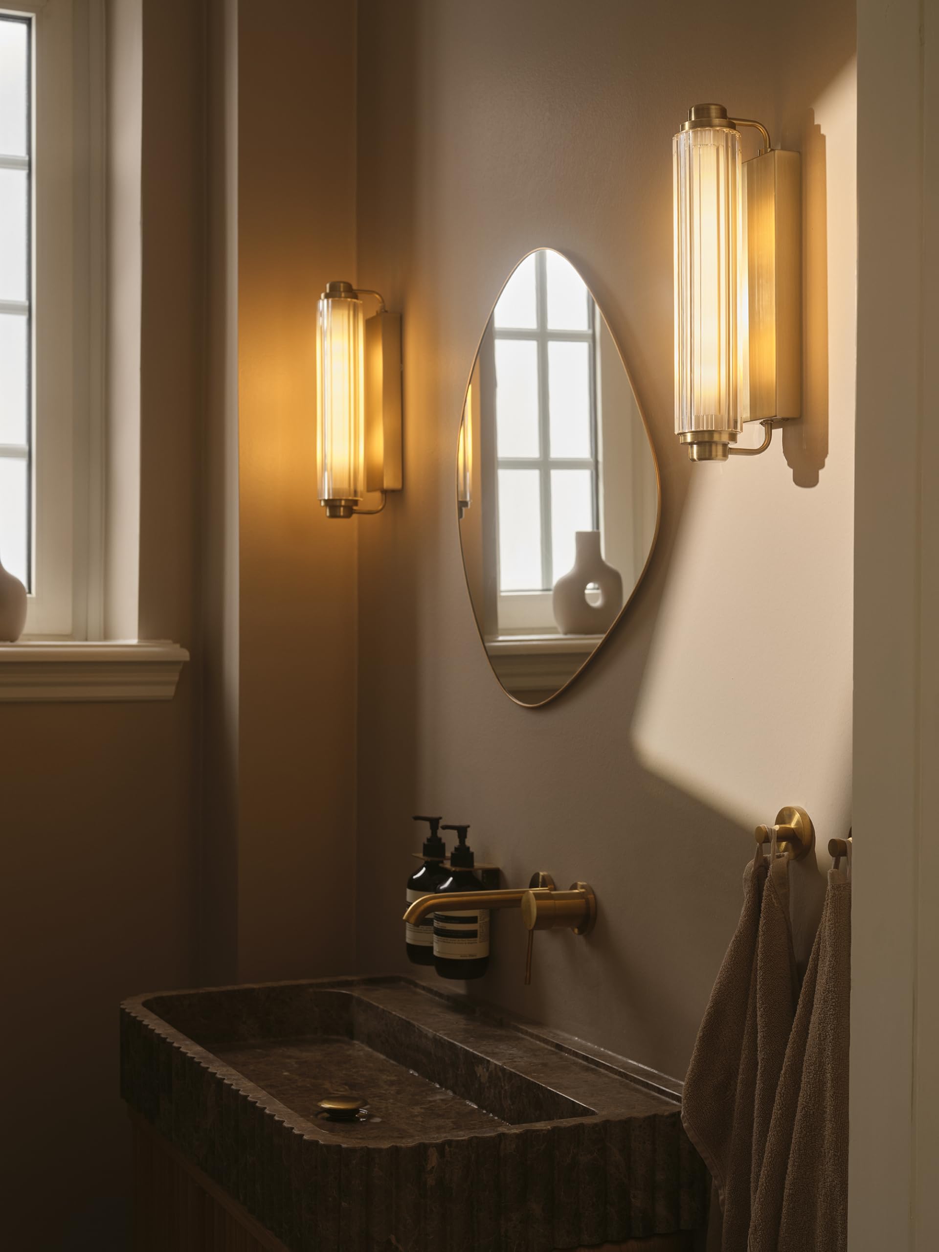 Nordlux Nimal Double Wandleuchte Messing – E14 Fassung, 2x max. 25W, IP44, Art-Deco Design, ideal für Badezimmer & Flur
